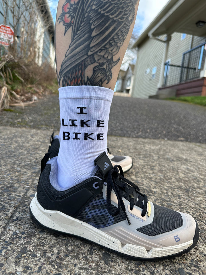 Show off your love for cycling with  the 'I LIKE BIKE' socks. Perfect for cycling, or I guess, running? We are not here to judge. Made in the USA, with love.