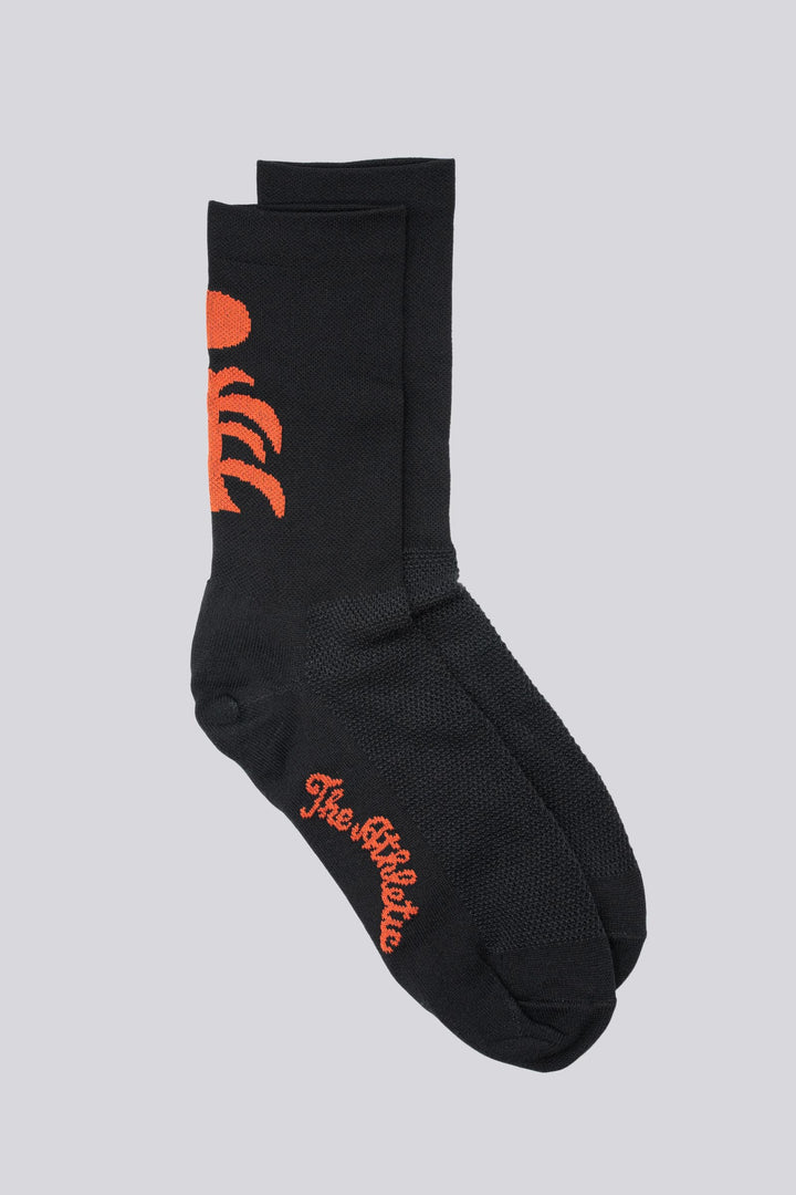 Death Palm Socks featuring a bold palm tree design, crafted for ultimate comfort and performance. Made from sustainable materials, perfect for running, cycling, and active athletes seeking style and eco-consciousness in their gear.