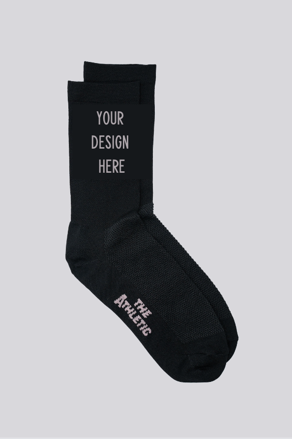 black sock with text "your design here"