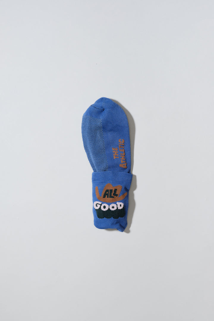 The ALL GOOD Cowboy Hat Socks are designed to add a touch of fun to your athletic wear, featuring a playful cowboy hat design. Ideal for cycling, running, and cross-training, these socks combine style and performance. Made in the USA with love, they offer both durability and comfort