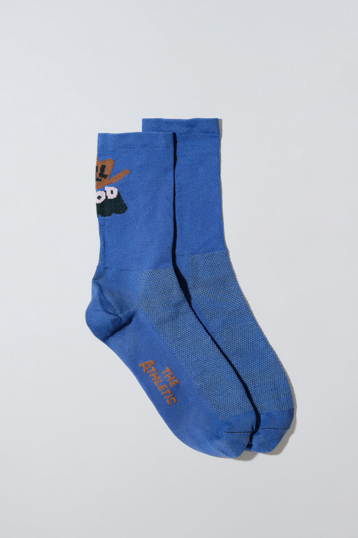 The ALL GOOD Cowboy Hat Socks are designed to add a touch of fun to your athletic wear, featuring a playful cowboy hat design. Ideal for cycling, running, and cross-training, these socks combine style and performance. Made in the USA with love, they offer both durability and comfort